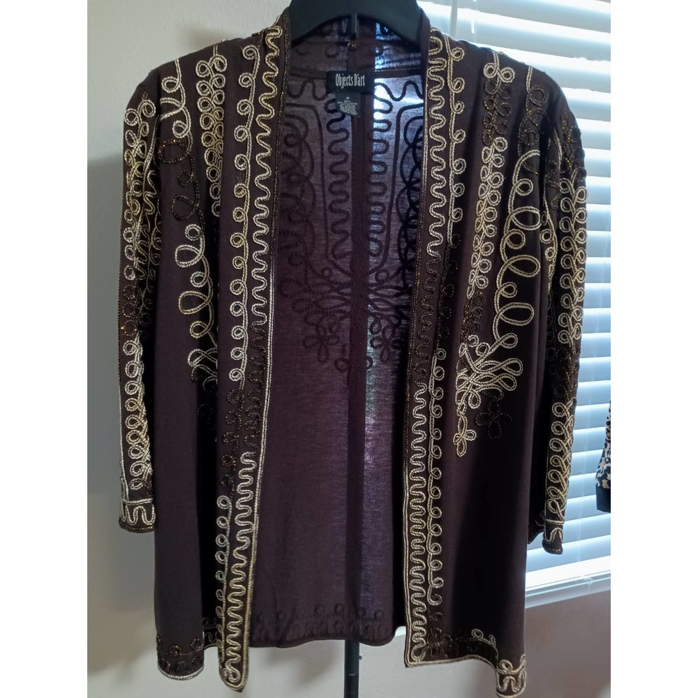 Objects Dart Open Front Embroidered Cardigan-Style Long Sleeve Black